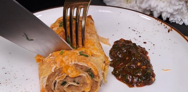 Cheesy Meat Tortilla Roll with Garlic-Cilantro Sauce